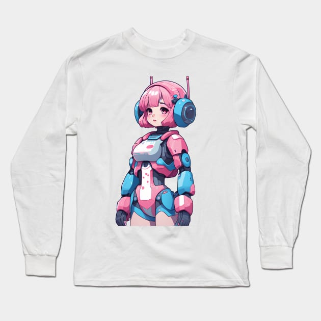 Cute bubblegum robot girl Long Sleeve T-Shirt by InkPulse